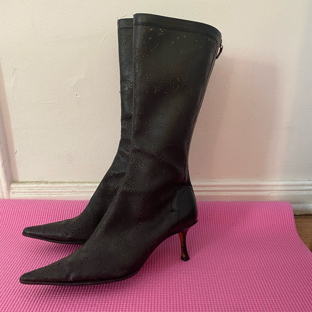 Sexy black lace Jimmy Choo high heeled boots, sz8